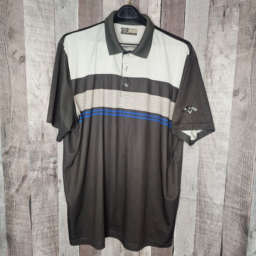 Callaway Men’s XL Golf Polo Shirt Short Sleeve Black Gray Blue Stripe